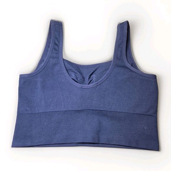 J Crew Active Sports Bra Women's Small Blue Seamless Stretch Crop Top Yoga Gym - Picture 2 of 4